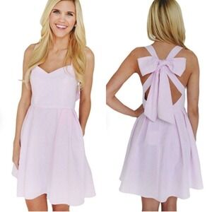 $139 Lauren James Pink‎ The Livingston Seersucker Mini Dress Sz XS Coquette Bow